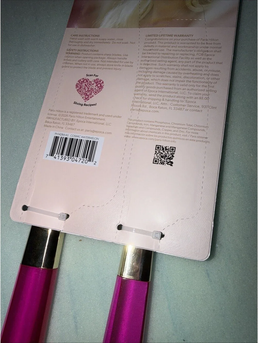 Paris Hilton Stainless Steel Knife Set- Jewel Handles & Gold Blades Heart Cutout